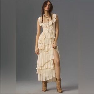 Anthropologie Corset Tiered Lace Ruffle Dress